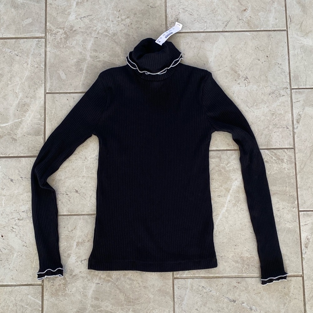 J.Crew NWT Black Ribbed Turtleneck White Detail